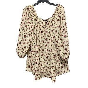 Torrid Women's 4X Washable Gauze Keyhole Peasant Puff Sleeve Blouse Top Rosette